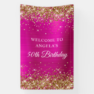 Gold Glitter Hot Pink Folie 50e Verjaardag V Spandoek