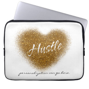Gold Glitter HUSTLE Heart Glamour Laptop Hoesje Ba Laptop Sleeve
