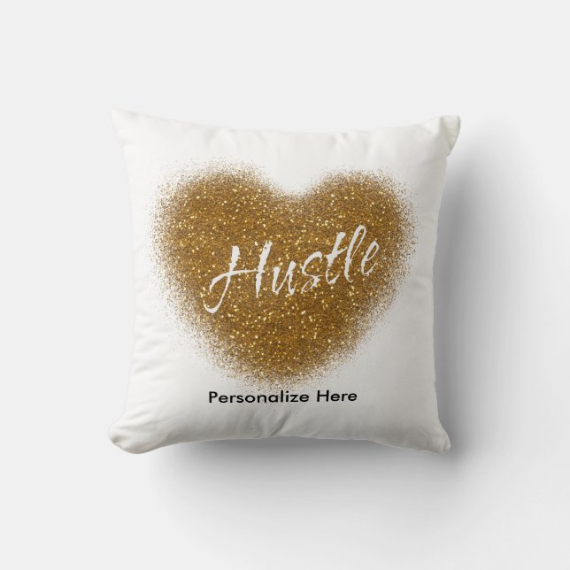 Gold Glitter HUSTLE Heart Glamour Sierkussen (Voorkant)