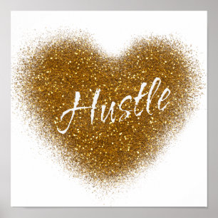 Gold Glitter HUSTLE Heart Inspirerend wanddruk Poster