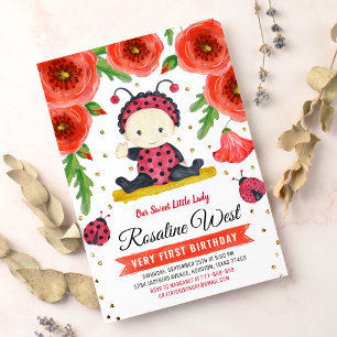 Gold Glitter I Ladybug Waterverf First Birthday Kaart