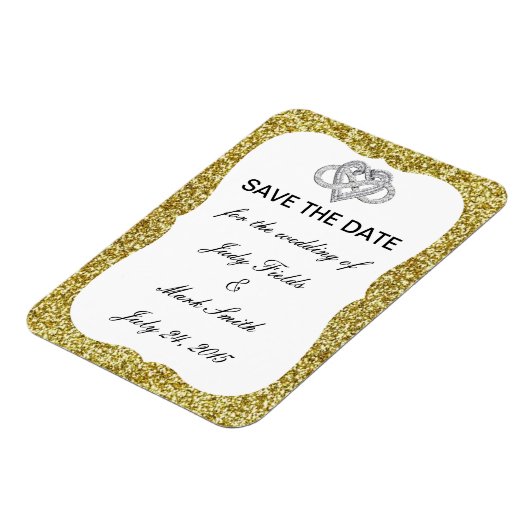 Gold Glitter Infinity Heart bespaart de datum magn Magneet (Linkerzijde)