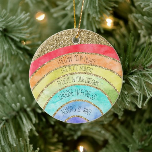 Gold Glitter Inspirerend Quottes Rainbow  Keramisch Ornament (Boom)