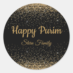 Gold Glitter Joods Gelukkig Purim Ronde Sticker