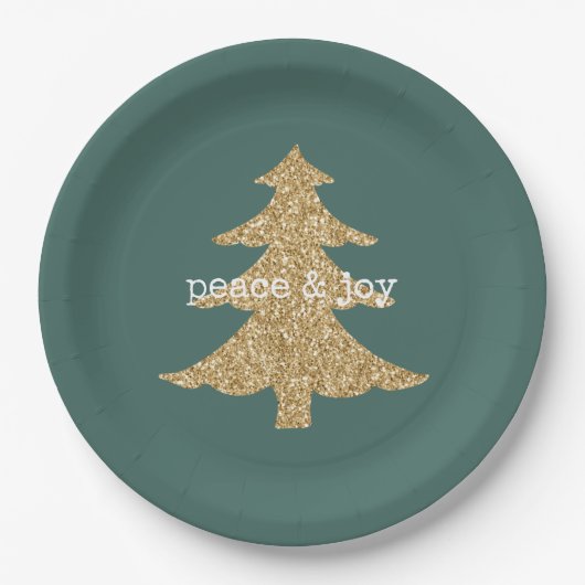 Gold Glitter-kerstboom - Groene vrede Papieren Bordje (Voorkant)