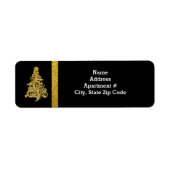 Gold Glitter-kerstboom met zwarte omloop Etiket (Voorkant)