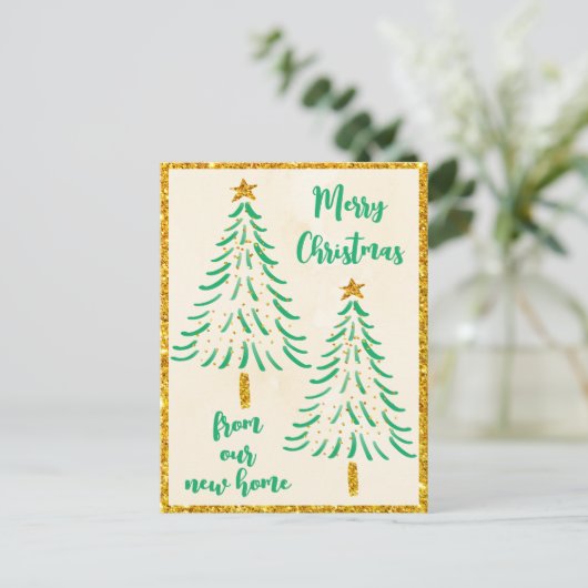 Gold Glitter kerstboomfeestdag We hebben ons verpl Aankondigingskaart (Staand voorkant)