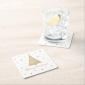 Gold Glitter-kerstboomster  Vierkante Kartonnen Onderzetter (Insitu)