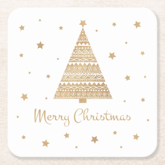 Gold Glitter-kerstboomster  Vierkante Kartonnen Onderzetter (Voorkant)
