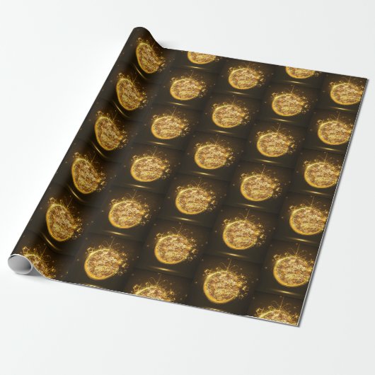 Gold Glitter-kerstversiering Elegant Dark Brown Cadeaupapier (Uitgerold)