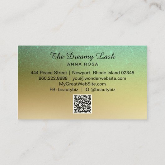 *~* Gold Glitter Lashes QR Brows Extensions Visitekaartje (Achterkant)