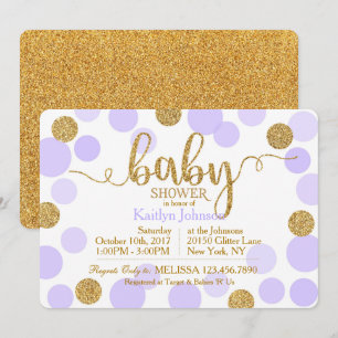 Gold Glitter Lavender Scattered Stippen Baby showe Kaart