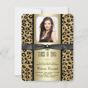 Gold Glitter Leopard Afstuderen aangekondigd Kaart