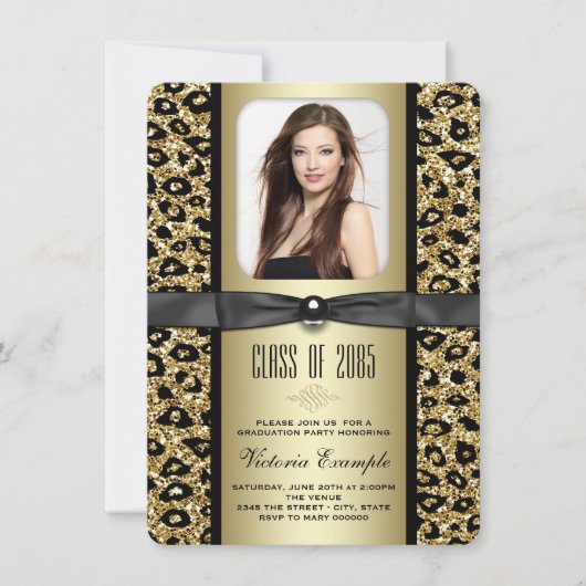 Gold Glitter Leopard Afstuderen aangekondigd Kaart (Voorkant)