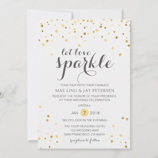 Gold Glitter Let Love Sparkle Weduwninguitnodiging Kaart (Voorkant)