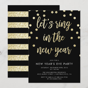 Gold Glitter Let's Ring in de nieuwjaarsuitnodigin Kaart