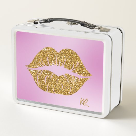 Gold Glitter Lips Sparkle Pink BG Initials (Achterkant)