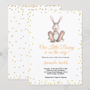 Gold Glitter Little Bunny Baby shower Invitation Kaart