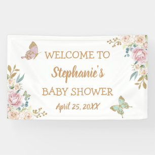 Gold Glitter Little Butterfly Baby shower Backdrop Spandoek