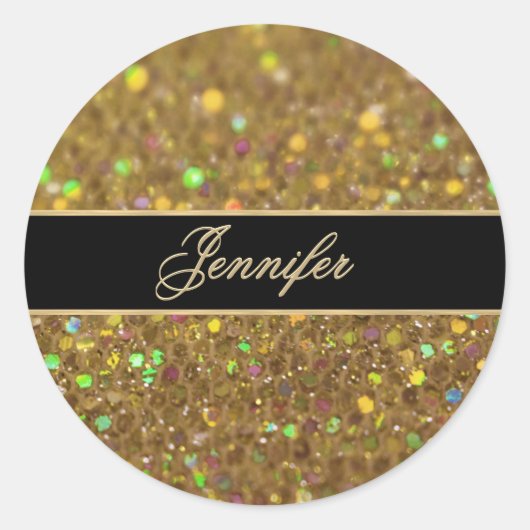 Gold Glitter look Artwork Ronde Sticker (Voorkant)