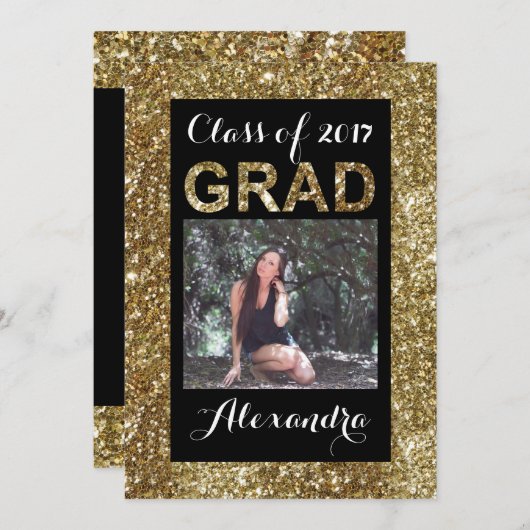 Gold Glitter-look Class of 2017 Photo Afstuderen Kaart (Voorkant / Achterkant)