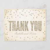 Gold Glitter Look Confetti Stippen bruiloft Dank u Briefkaart (Voorkant)