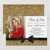 Gold Glitter-look Ribbon Bow Foto Afstuderen Kaart (Voorkant / Achterkant)