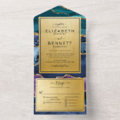 Gold Glitter Marble Agate Wedding All In One Uitnodiging (Binnen)