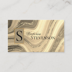Gold Glitter Marble Monogram Elegant Abstract Visitekaartje