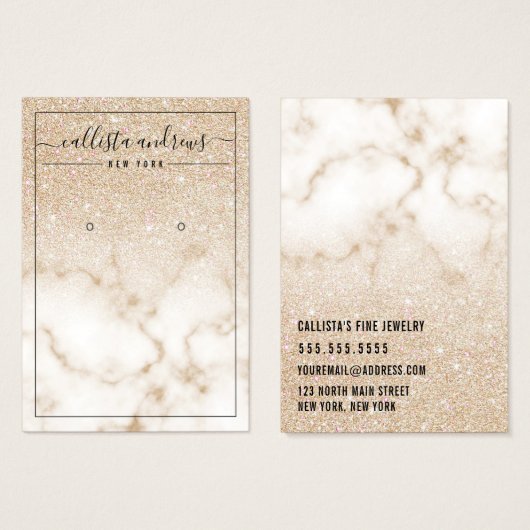 Gold Glitter Marble Ombre Earring Display Card Visitekaartje (Voorkant /achterkant)