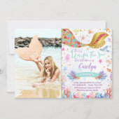 Gold Glitter|Mermaid under the Zee Birthday Foto Kaart (Voorkant)