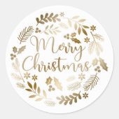 Gold Glitter Merry kerst Ronde Sticker (Voorkant)