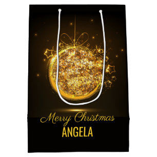 Gold Glitter Merry-kerstbal - Elegant Gift-tas Medium Cadeauzakje