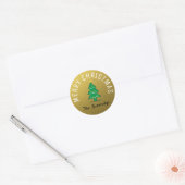 Gold Glitter Merry-kerstboom Ronde Sticker (Envelop)