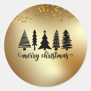 Gold Glitter Merry-kerstboom Ronde Sticker