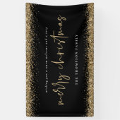 Gold Glitter Merry kerstnaam zwart Spandoek (Verticaal)
