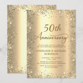 Gold Glitter Metallic 50ste bruiloft Jubileum Kaart (Voorkant / Achterkant)