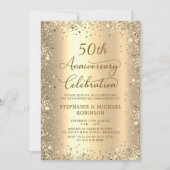 Gold Glitter Metallic 50th Wedding Anniversary Kaart (Voorkant)