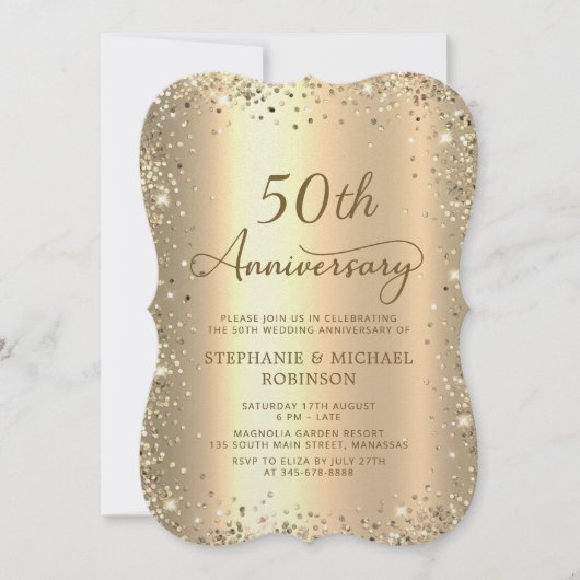 Gold Glitter Metallic 50th Wedding Anniversary Kaart (Voorkant)