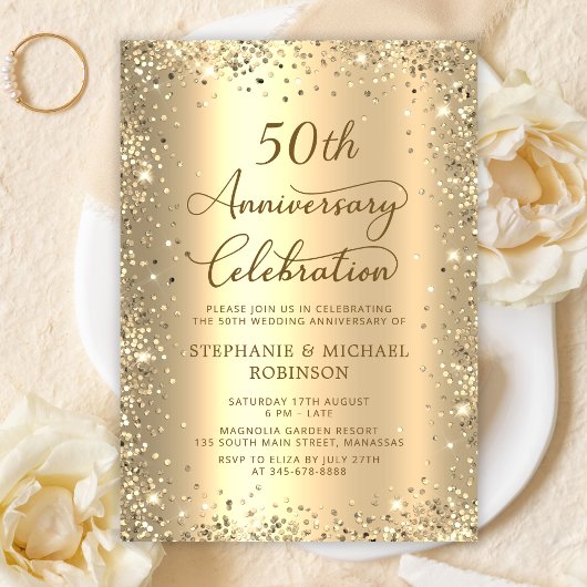 Gold Glitter Metallic 50th Wedding Anniversary Kaart