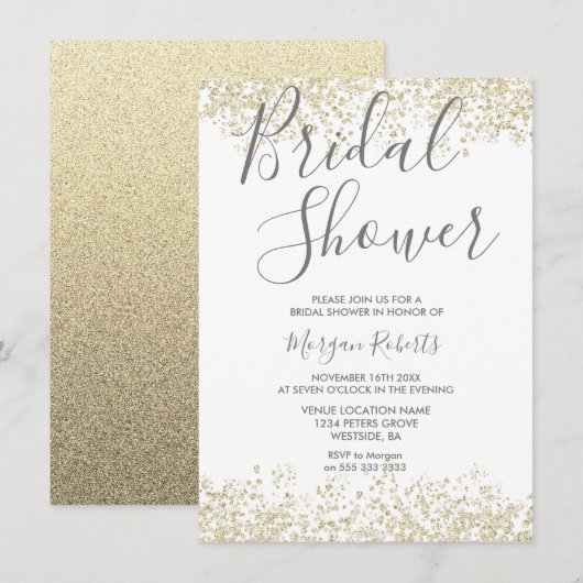 Gold Glitter Modern Bridal Shower Kaart (Voorkant / Achterkant)