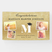 Gold Glitter Monogram 4 Foto Stylish Afstudeerder  Spandoek (Horizontaal)