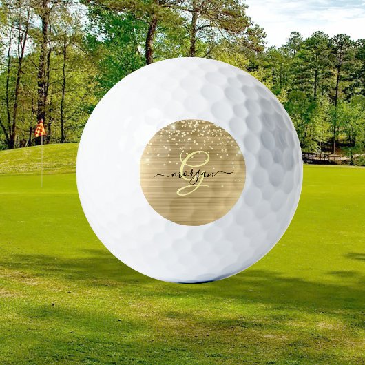 Gold Glitter & Monogram, Black Script Name Golfballen