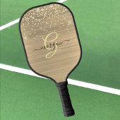 Gold Glitter & Monogram, Black Script Name Pickleball Paddle