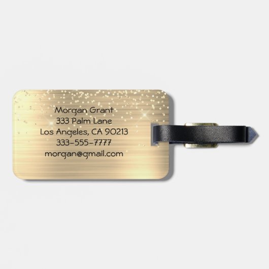 Gold Glitter & Monogram, Black Script Name, Vs 2 Bagagelabel (Achterkant horizontaal)