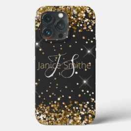 Gold Glitter Monogram iPhone 13 Pro Hoesje