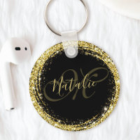 Gold Glitter Monogram Naam Zwart Glamoureus