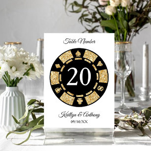 Gold Glitter Monogram Poker Chip Casino Wedding Kaart