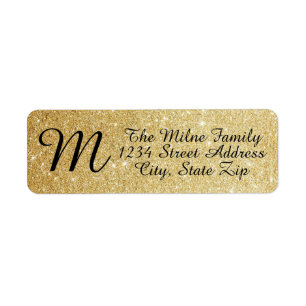 Gold Glitter Monogram - Retouradreslabels Etiket