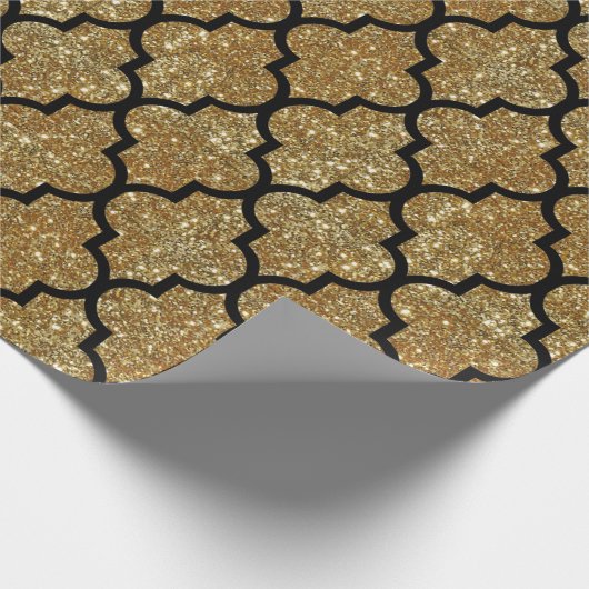Gold Glitter Moroccan Quatrefoil Pattern Cadeaupapier (Hoek)